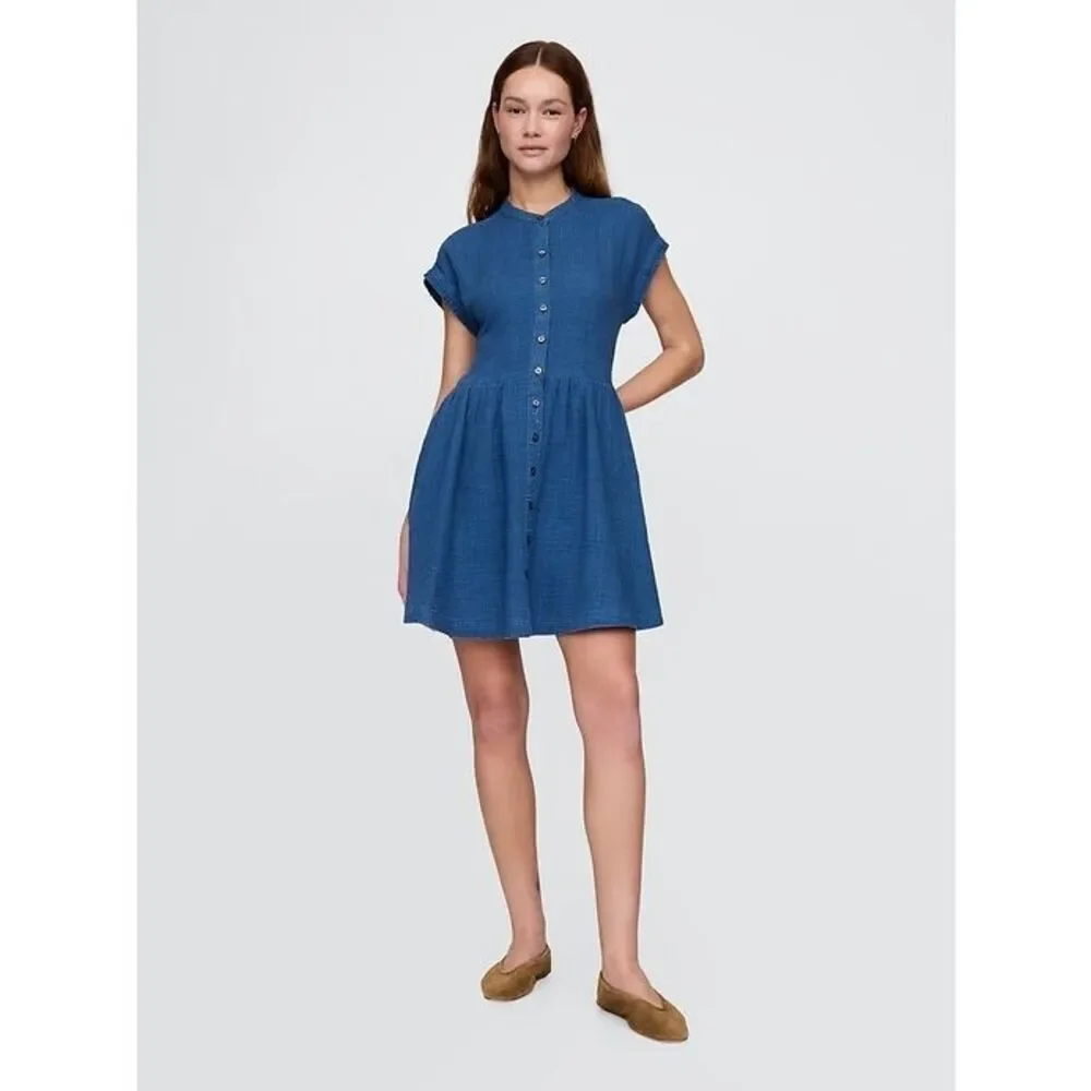 Gap Cotton Gauze Denim Mini Shirtdress Women’s dress Size small - Picture 12 of 12
